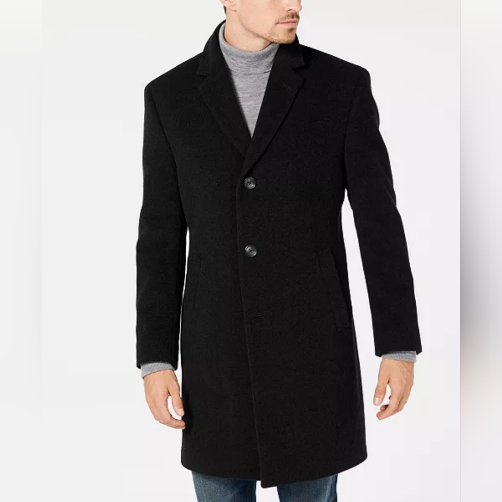Nautica Barge Classic Fit Wool & Cashmere Blend Solid Black Overcoat 42L NWT